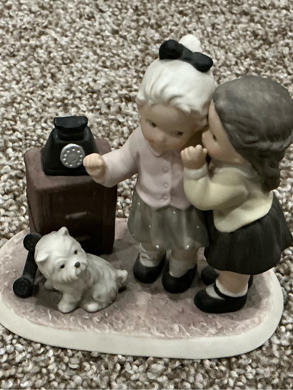 Kim Anderson Figurine of Two Girls Whispering with Dog